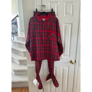Vermont Country Store Red Plaid Flannel Footie Pajama Set